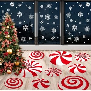 Whaline 108Pcs Christmas Peppermint Candy & Snowflake Floor/Wall/Window Decals